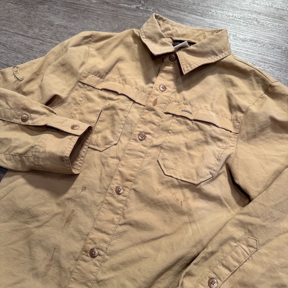 REI Sahara Shirt Boys XS 6-7 Tan Ripstop Nylon Hiking Camping Outdoor Ventilated